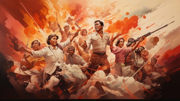 Ein Gemälde, das den Kampf um die Unabhängigkeit Indonesiens darstellt