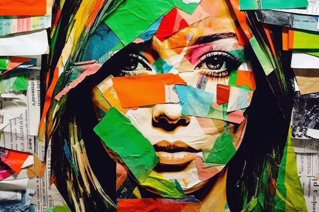 Ein Gemälde des Gesichts einer Frau mit grünen Augen.