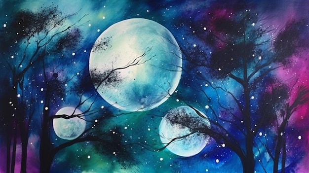 Ein Gemälde des Mondes und der Sterne