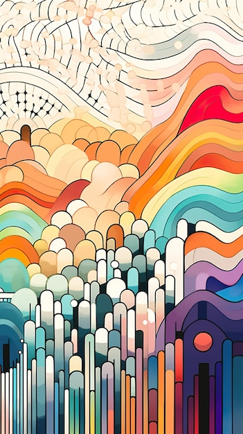 Ein Gemälde einer farbenfrohen Landschaft mit Wolken, generatives KI-Bild