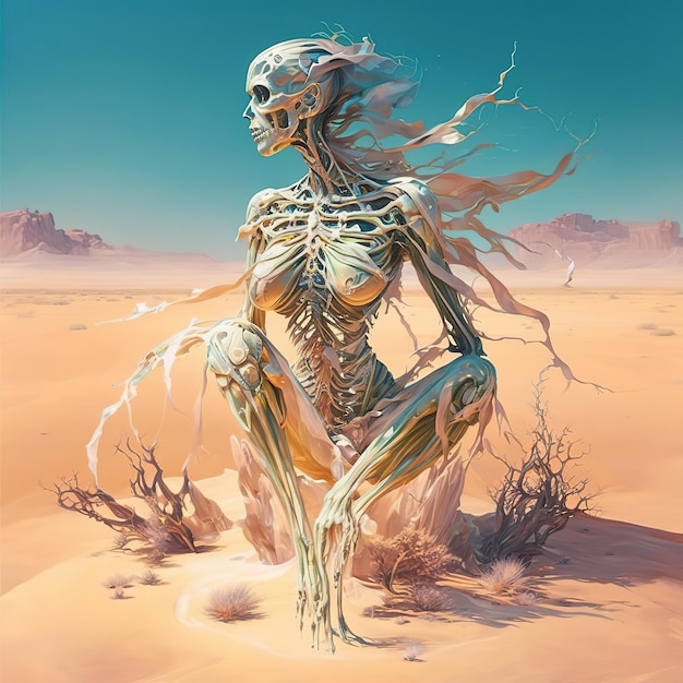 Ein Gemälde einer Frau in der Wüste
