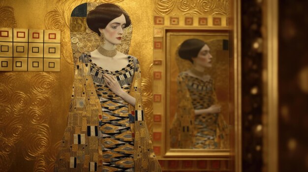 Ein Gemälde einer Frau in einem goldenen Rahmen mit goldenem Rahmen.