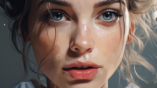 Ein Gemälde einer Frau mit blauen Augen