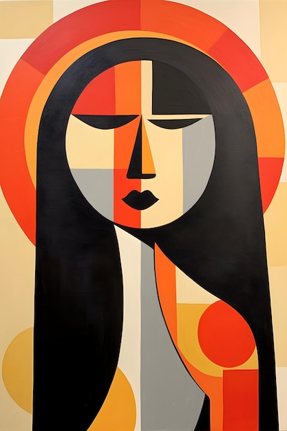 Ein Gemälde einer Frau mit einem Gesicht und einem Kreis in der Mitte.