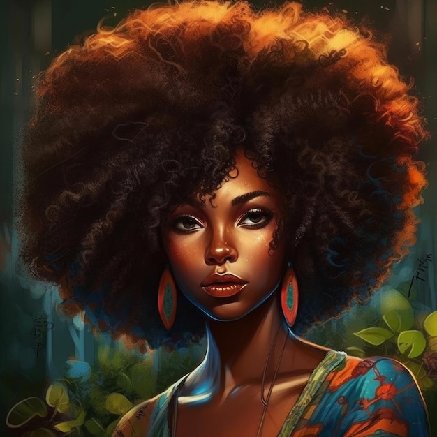Ein Gemälde einer Frau mit natürlicher Frisur.