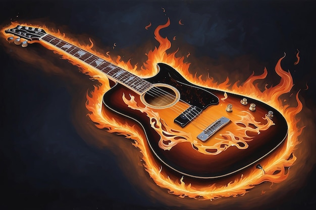 Ein Gemälde einer Gitarre mit Flammen darauf