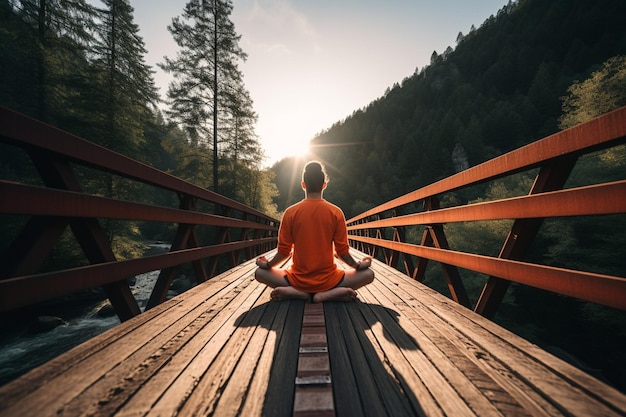 Foto ein gemälde einer person, die in einer lotusposition sitzt, mit den worten meditation auf der vorderseite