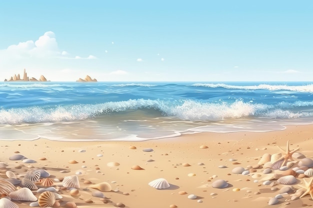 Ein Gemälde einer Strandszene mit einer herannahenden Welle in generativer KI