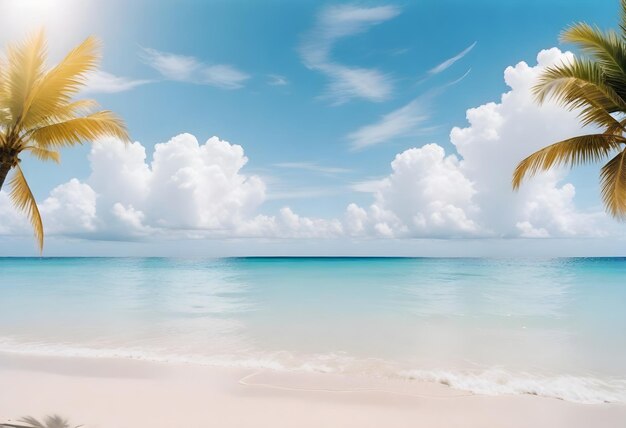 Ein Gemälde einer Strandszene mit einer Palme und dem Ozean im Hintergrund
