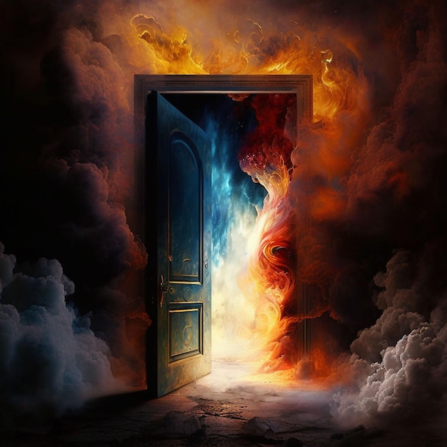 Ein Gemälde einer Tür, auf der "die Tür zum Himmel" steht.