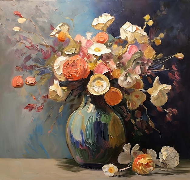 Ein Gemälde einer Vase mit Blumen im Aquarellstil
