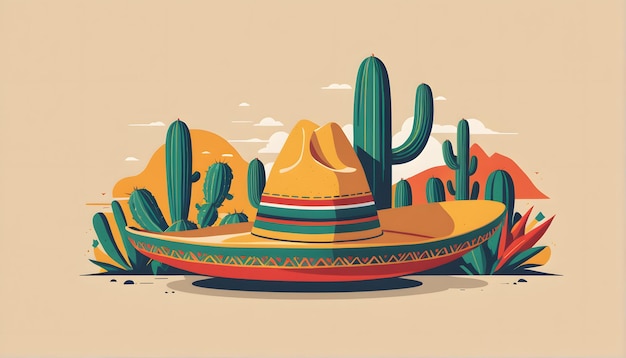 ein Gemälde einer Wüste mit einem Hut darauf