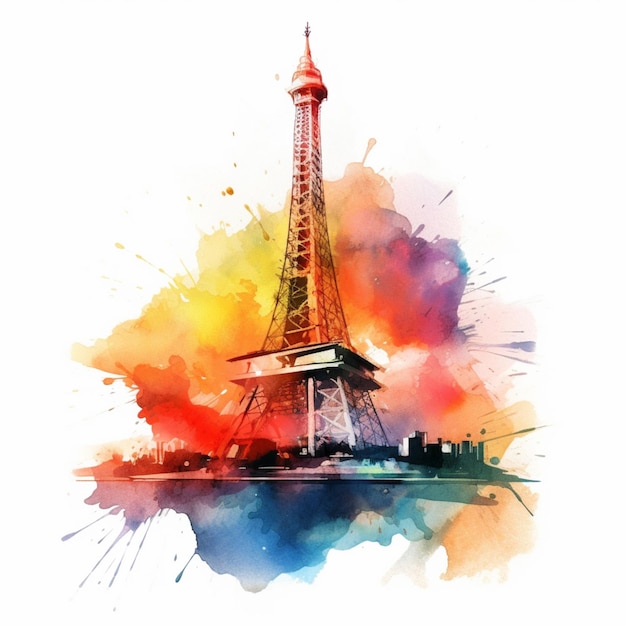 ein Gemälde eines Aquarellgemäldes des Eiffelturms generativ ai