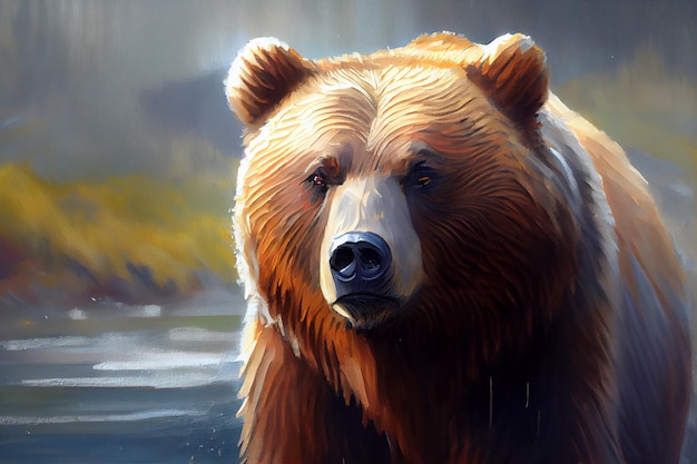 Ein Gemälde eines Bären, der im Wasser ist.