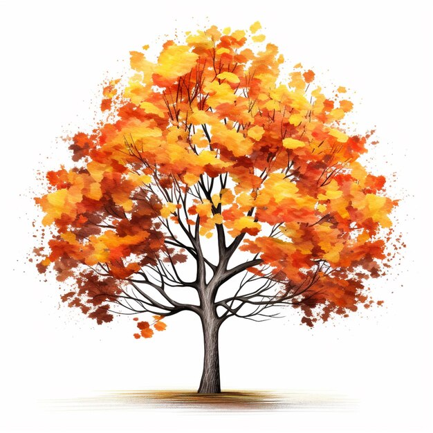 ein Gemälde eines Baumes mit orangefarbenen Blättern generativ ai