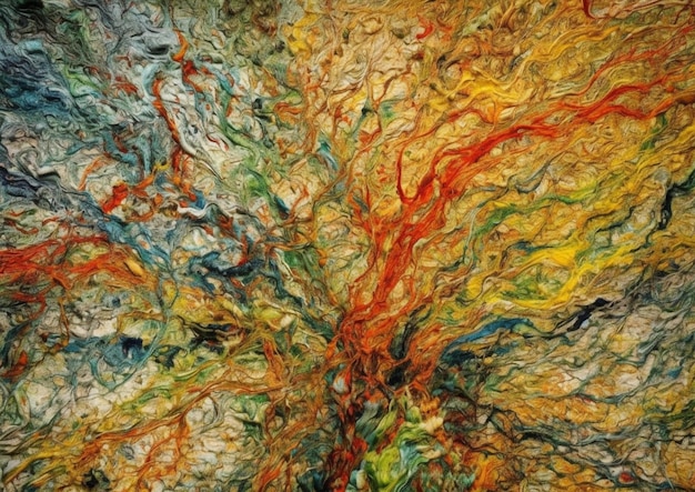 Ein Gemälde eines Baumes mit vielen Farben und dem Wort „Baum“ darauf.