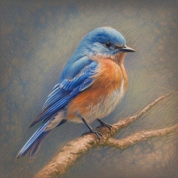 ein Gemälde eines blauen Vogels mit blauem Schnabel.