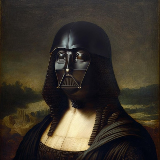 Ein Gemälde eines Darth Vader mit schwarzem Helm.