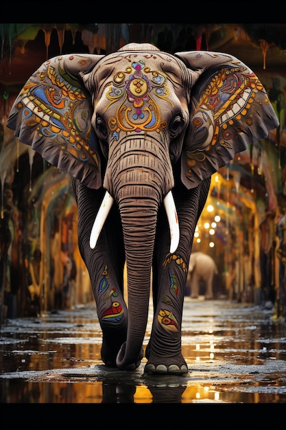 ein Gemälde eines Elefanten mit der Aufschrift „das Wort“ darauf.