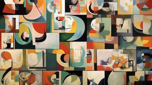 Ein Gemälde eines farbenfrohen abstrakten Designs mit dem Buchstaben g darauf.