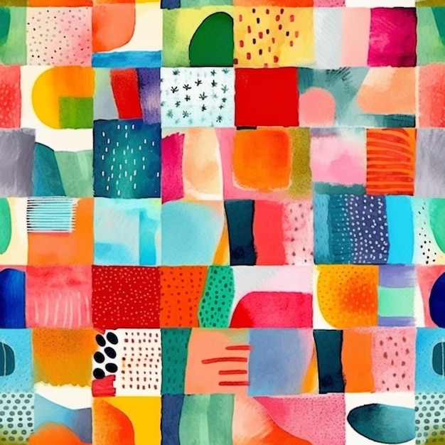 Ein Gemälde eines farbenfrohen abstrakten Musters mit vielen verschiedenen Formen generativ ai