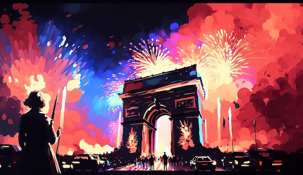 Ein Gemälde eines Feuerwerks in Paris