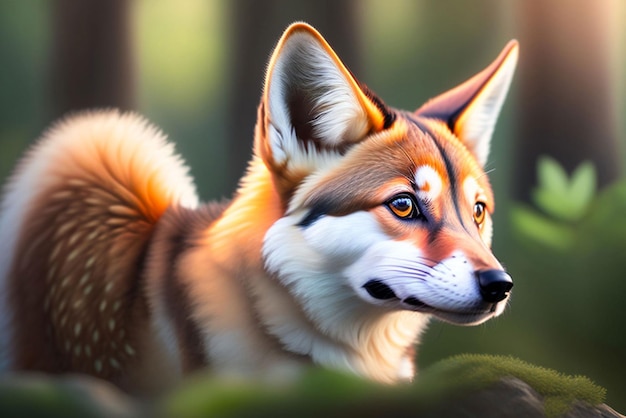 Ein Gemälde eines Fuchses mit gelbem Auge