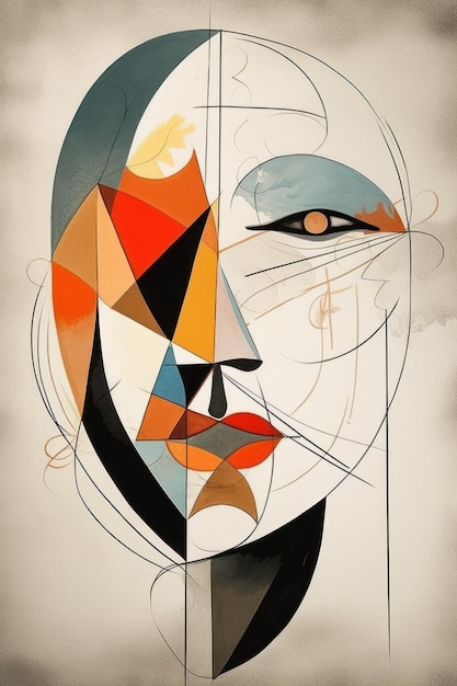 Ein Gemälde eines Gesichts mit einem Dreieck und einem roten Auge.