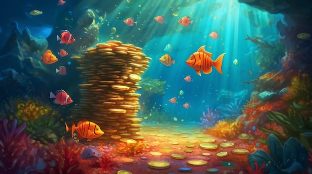 Ein Gemälde eines Goldfisches im Meer
