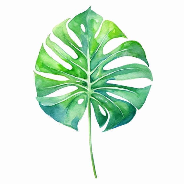 ein Gemälde eines grünen Blattes mit weißem Hintergrund, generative KI