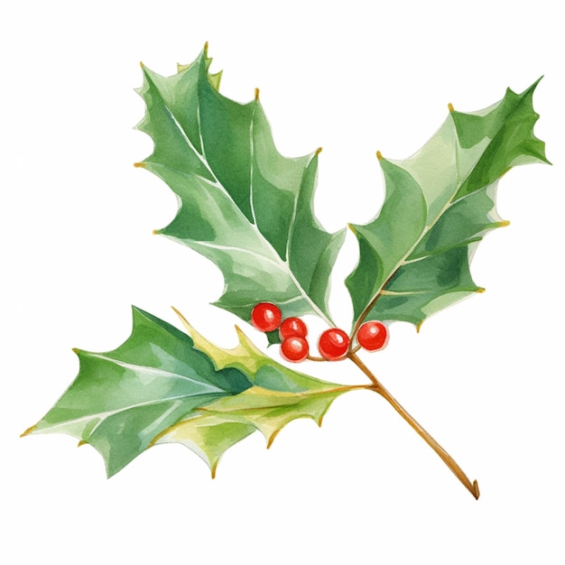 ein Gemälde eines Holly-Zweigs mit roten Beeren