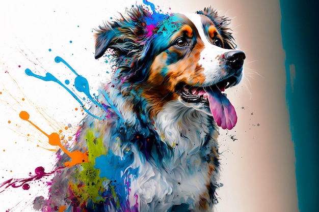 Ein Gemälde eines Hundes in den Farben des Regenbogens