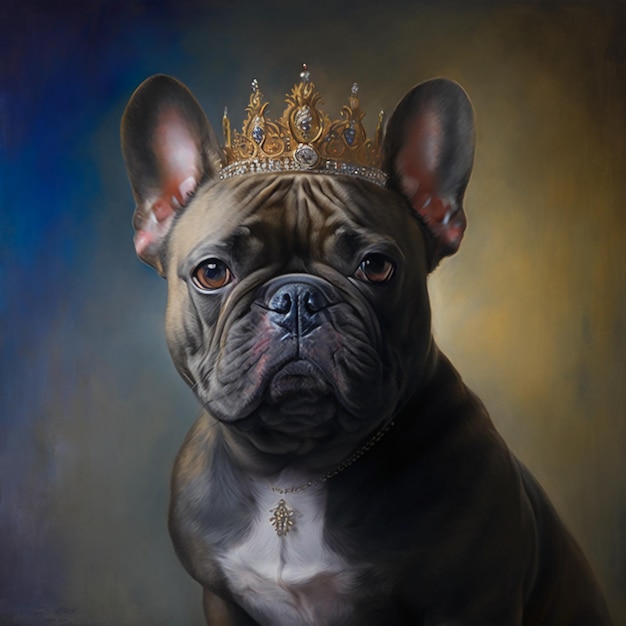 Ein Gemälde eines Hundes mit einer Krone darauf