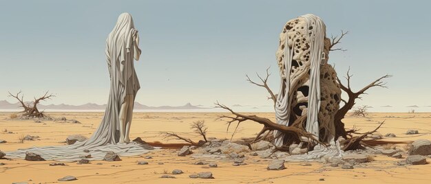 ein Gemälde eines Kamels und eines Nashorns in der Wüste