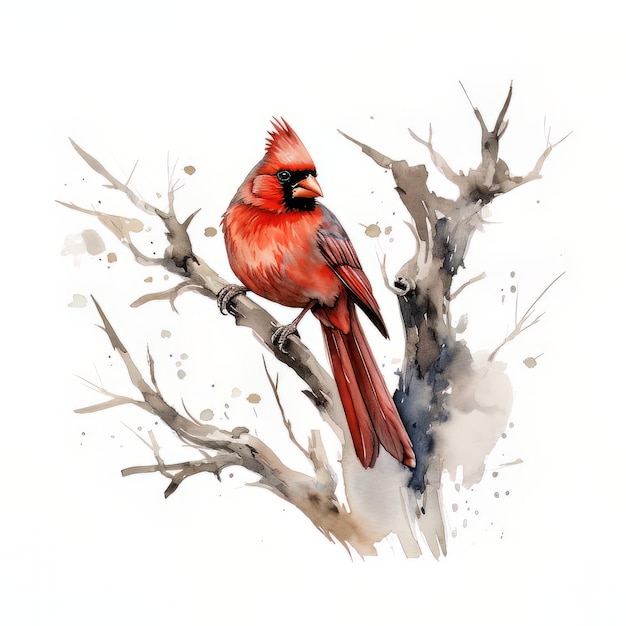 Ein Gemälde eines Kardinals, der auf einem Ast sitzt