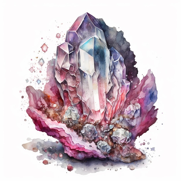 Ein Gemälde eines Kristalls auf einem Felsen mit generativer Aquarellfarbe