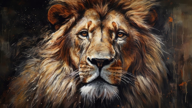 Ein Gemälde eines Löwengesichtes