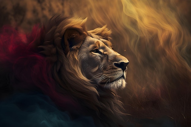 Ein Gemälde eines Löwenkopfes