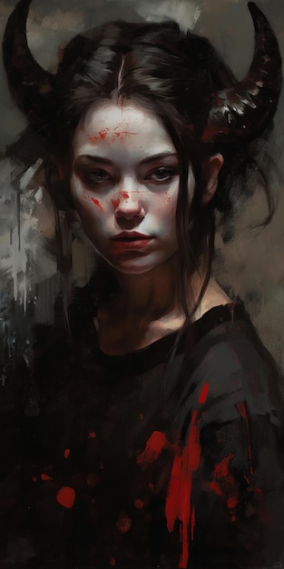 Ein Gemälde eines Mädchens mit einem roten Fleck im Gesicht