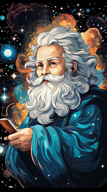 ein Gemälde eines Mannes, der ein Buch namens Mond liest