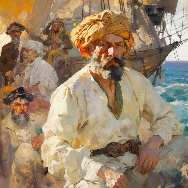 Ein Gemälde eines Mannes mit einem Turban auf dem Kopf