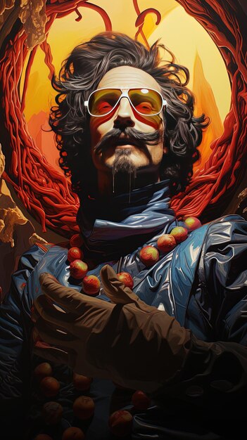 ein Gemälde eines Mannes mit Schnurrbart und Sonnenbrille