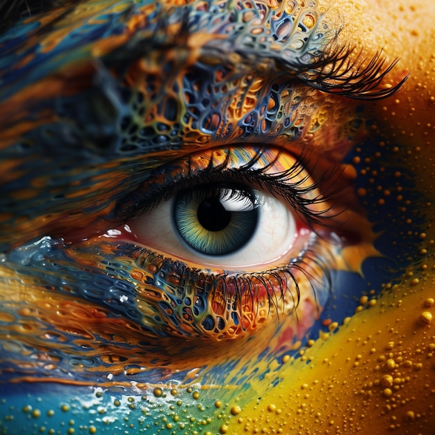 ein Gemälde eines menschlichen Auges mit dem Wort „Auge“ darauf.