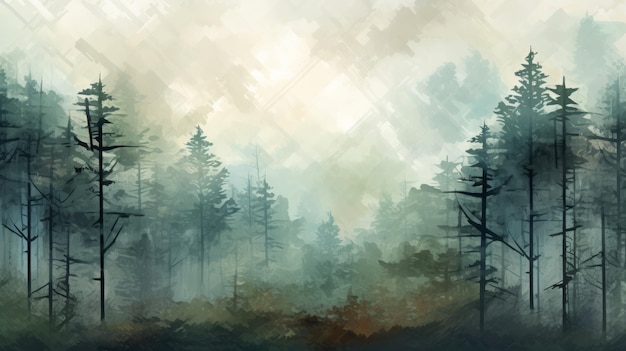 Ein Gemälde eines mit vielen Bäumen gefüllten Waldes