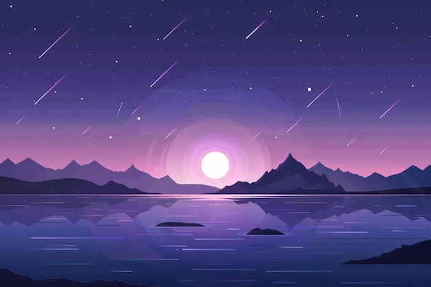 ein Gemälde eines Nachthimmels mit Sternen und Bergen im Hintergrund