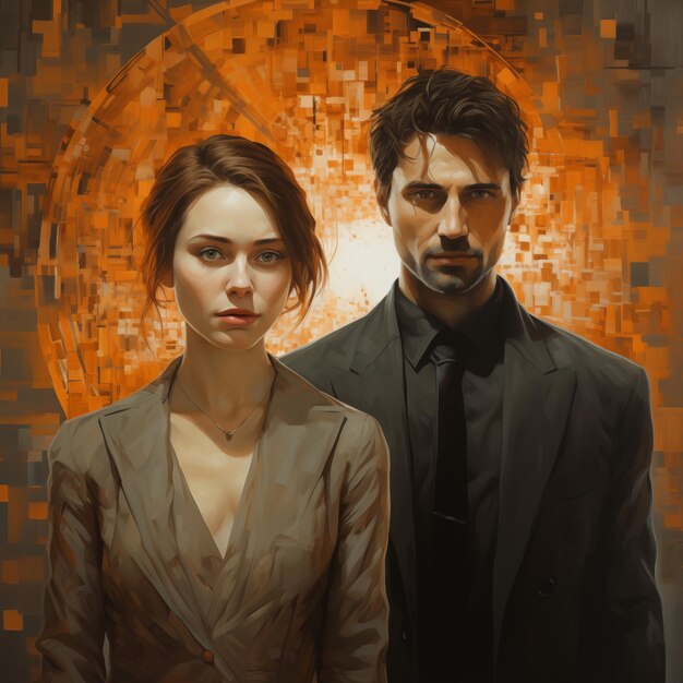 ein Gemälde eines Paares, das für ein Bild mit einem Mann und einer Frau posiert