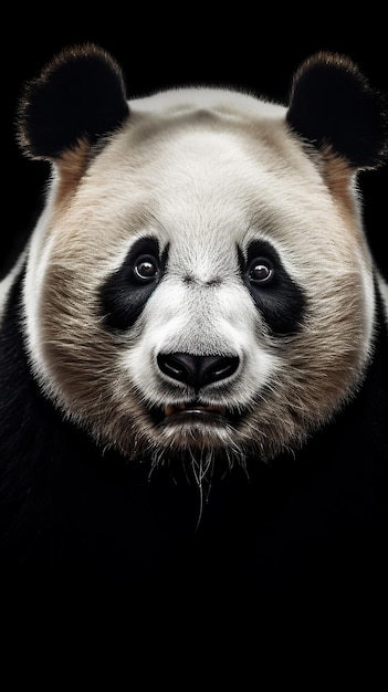 Ein Gemälde eines Pandabären mit schwarzem Hintergrund.