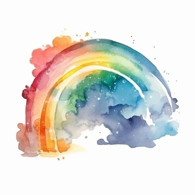 Ein Gemälde eines Regenbogens mit Wolken und eines Regenbogens am Himmel, generative KI