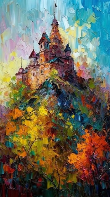 Ein Gemälde eines Schlosses von Person