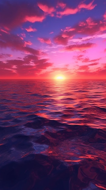 Ein Gemälde eines Sonnenuntergangs über dem Ozean